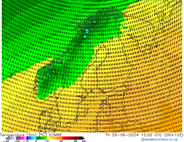 Temperature (2m) ECMWF Čt 26.09.2024 12 UTC