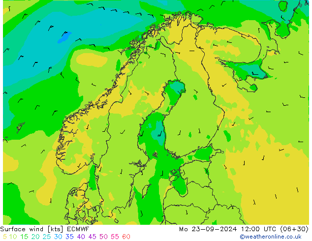 Vent 10 m ECMWF lun 23.09.2024 12 UTC