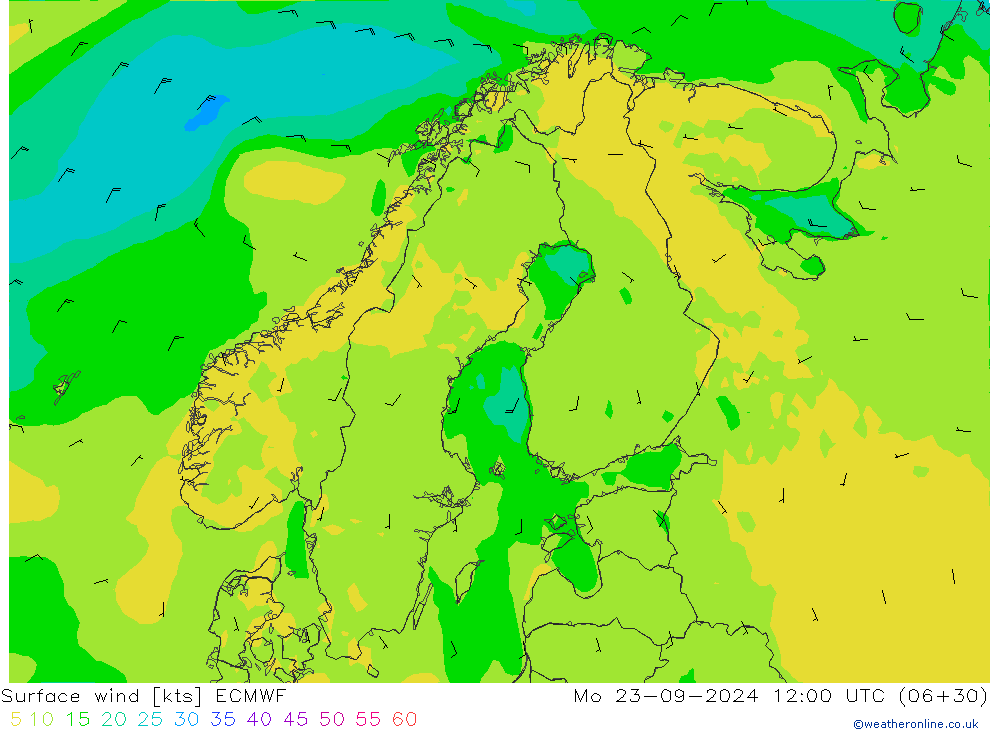 Vent 10 m ECMWF lun 23.09.2024 12 UTC