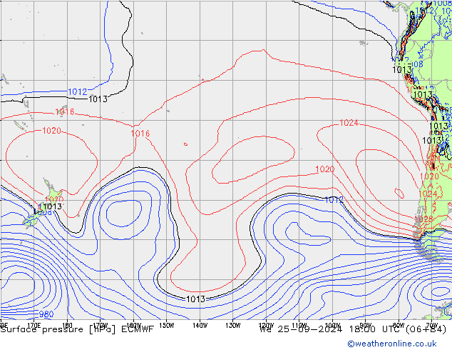 Surface pressure ECMWF We 25.09.2024 18 UTC