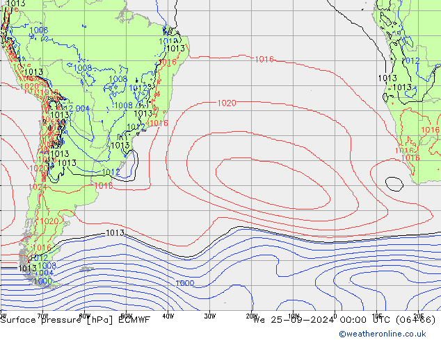 pressão do solo ECMWF Qua 25.09.2024 00 UTC