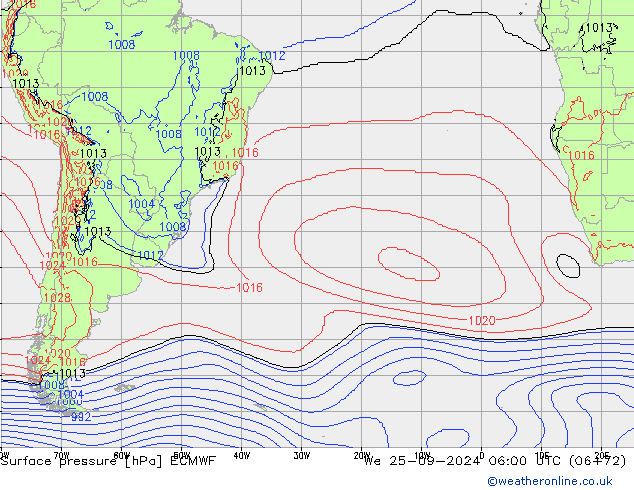 Surface pressure ECMWF We 25.09.2024 06 UTC