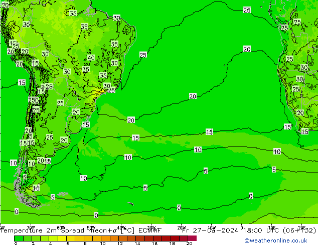 Sıcaklık Haritası 2m Spread ECMWF Cu 27.09.2024 18 UTC