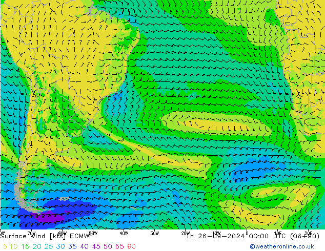 Vento 10 m ECMWF gio 26.09.2024 00 UTC