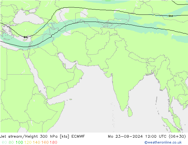 Jet stream/Height 300 hPa ECMWF Mo 23.09.2024 12 UTC