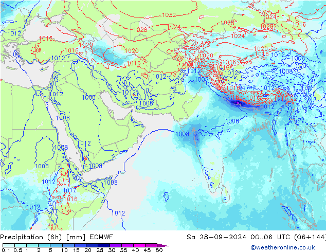 降水量 (6h) ECMWF 星期六 28.09.2024 06 UTC