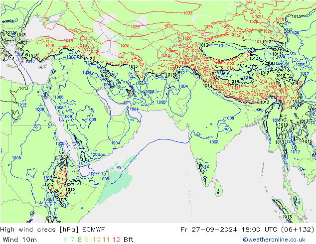 High wind areas ECMWF Fr 27.09.2024 18 UTC