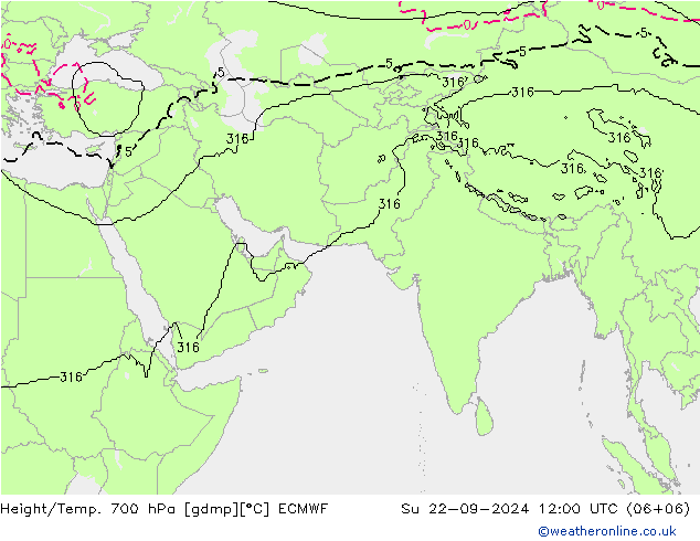 Height/Temp. 700 hPa ECMWF Ne 22.09.2024 12 UTC