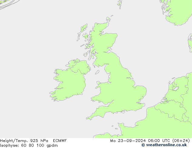 Height/Temp. 925 hPa ECMWF Mo 23.09.2024 06 UTC