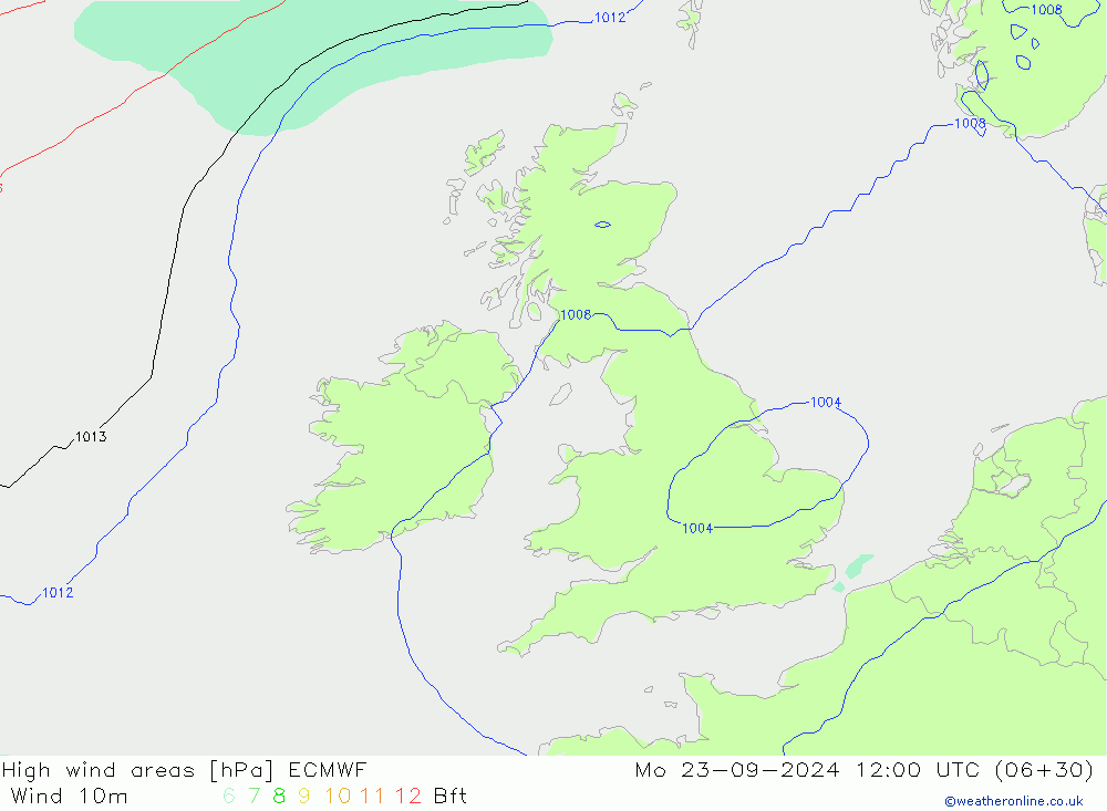 High wind areas ECMWF lun 23.09.2024 12 UTC