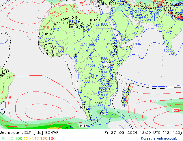 Jet stream/SLP ECMWF Fr 27.09.2024 12 UTC