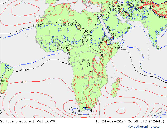 Atmosférický tlak ECMWF Út 24.09.2024 06 UTC