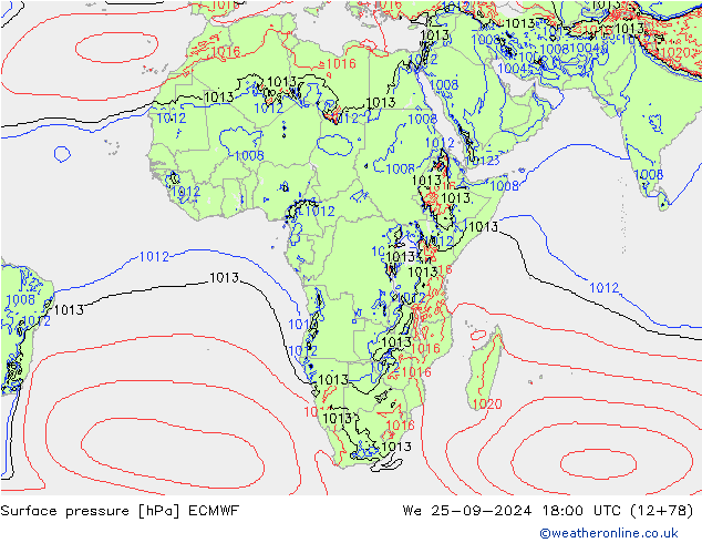 Luchtdruk (Grond) ECMWF wo 25.09.2024 18 UTC