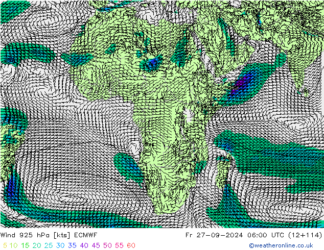 Viento 925 hPa ECMWF vie 27.09.2024 06 UTC