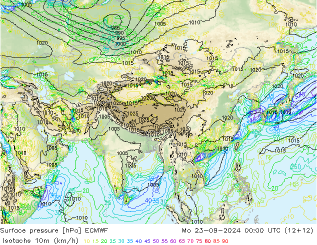 Isotaca (kph) ECMWF lun 23.09.2024 00 UTC