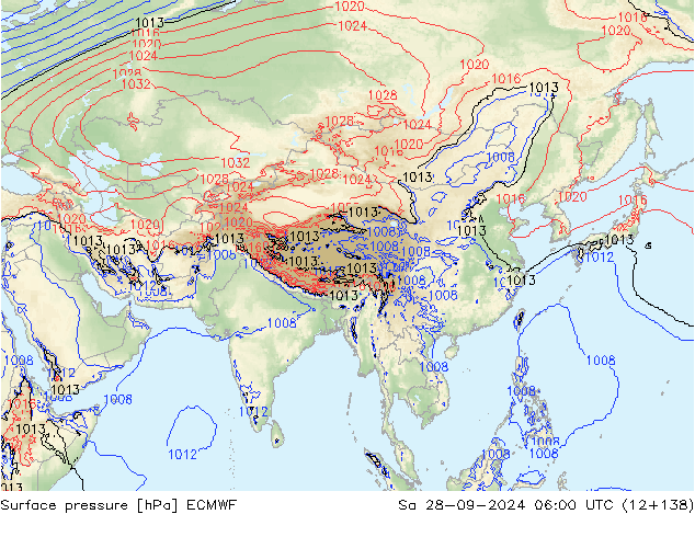 Presión superficial ECMWF sáb 28.09.2024 06 UTC