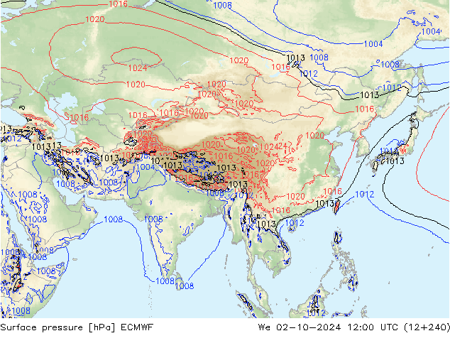 Surface pressure ECMWF We 02.10.2024 12 UTC