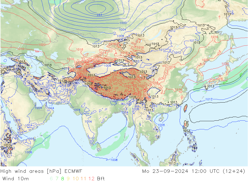 High wind areas ECMWF Mo 23.09.2024 12 UTC