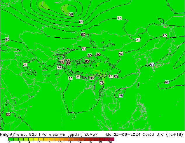 Height/Temp. 925 hPa ECMWF pon. 23.09.2024 06 UTC