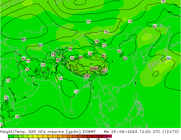 Height/Temp. 925 hPa ECMWF We 25.09.2024 12 UTC