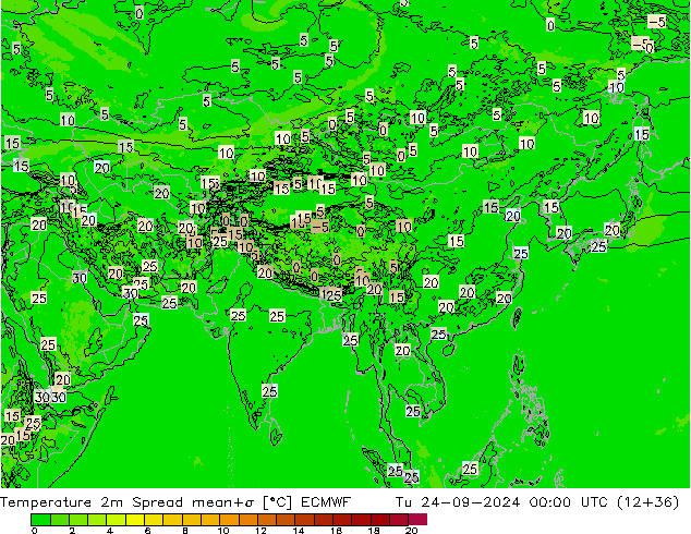 Temperature 2m Spread ECMWF Tu 24.09.2024 00 UTC