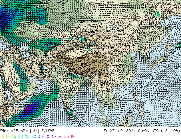 ветер 925 гПа ECMWF пт 27.09.2024 00 UTC