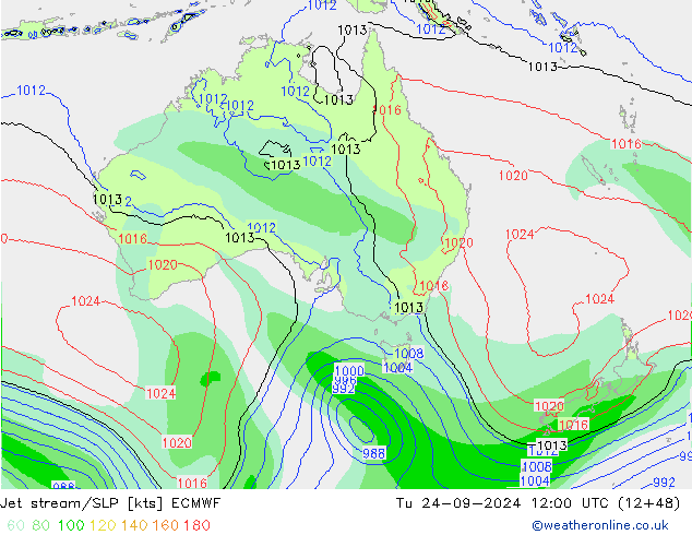 Jet stream/SLP ECMWF Tu 24.09.2024 12 UTC