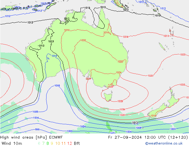 High wind areas ECMWF Fr 27.09.2024 12 UTC