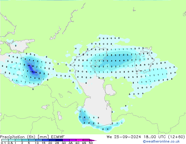 Precipitation (6h) ECMWF We 25.09.2024 00 UTC