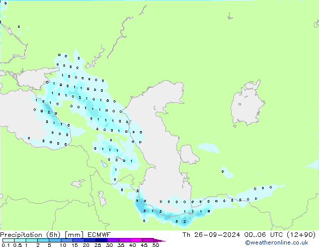 осадки (6h) ECMWF чт 26.09.2024 06 UTC