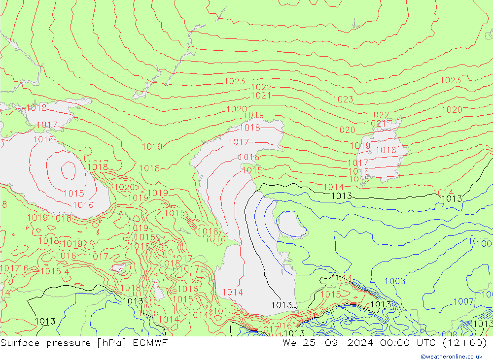 Surface pressure ECMWF We 25.09.2024 00 UTC