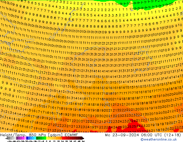 Height/Temp. 850 гПа ECMWF пн 23.09.2024 06 UTC