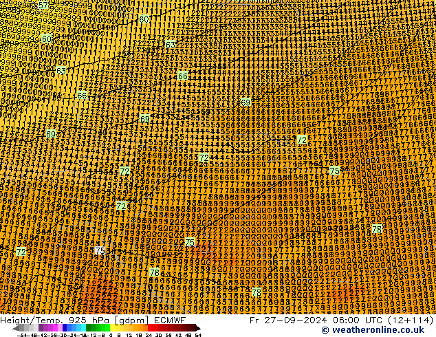 Height/Temp. 925 hPa ECMWF Fr 27.09.2024 06 UTC