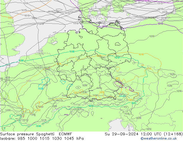 приземное давление Spaghetti ECMWF Вс 29.09.2024 12 UTC