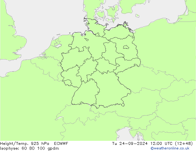 Yükseklik/Sıc. 925 hPa ECMWF Sa 24.09.2024 12 UTC