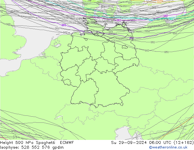 Height 500 hPa Spaghetti ECMWF Su 29.09.2024 06 UTC