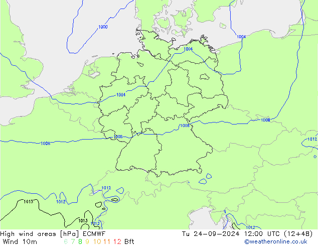 yüksek rüzgarlı alanlar ECMWF Sa 24.09.2024 12 UTC