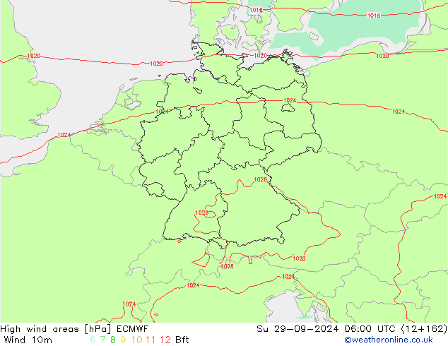 High wind areas ECMWF Su 29.09.2024 06 UTC