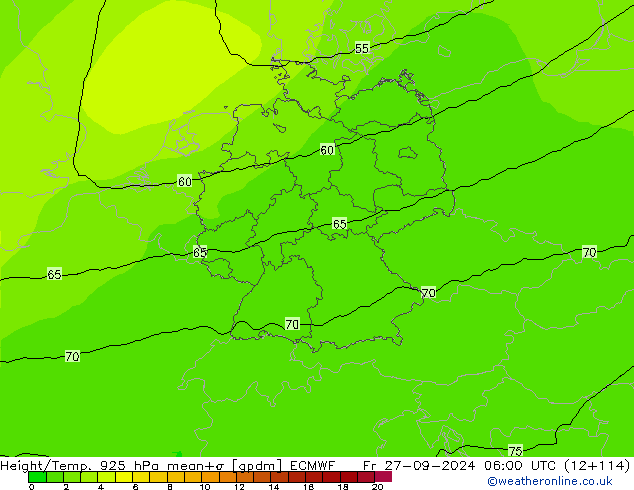 Height/Temp. 925 hPa ECMWF Fr 27.09.2024 06 UTC