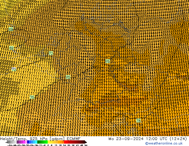 Height/Temp. 925 hPa ECMWF Mo 23.09.2024 12 UTC