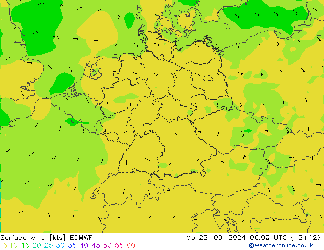 Vent 10 m ECMWF lun 23.09.2024 00 UTC