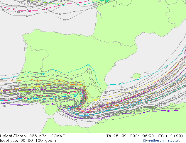 Height/Temp. 925 hPa ECMWF Qui 26.09.2024 06 UTC