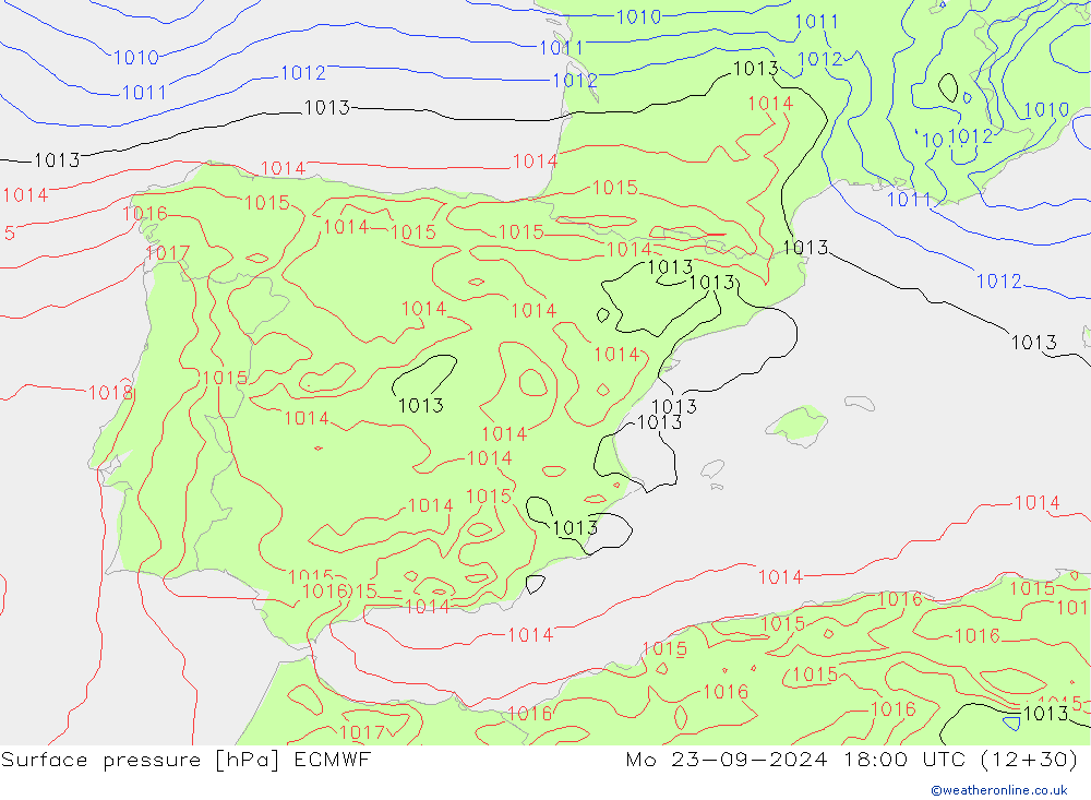 Surface pressure ECMWF Mo 23.09.2024 18 UTC