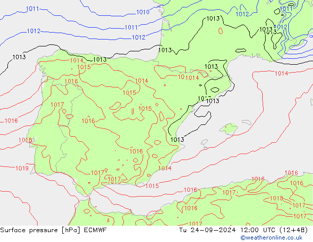 Surface pressure ECMWF Tu 24.09.2024 12 UTC