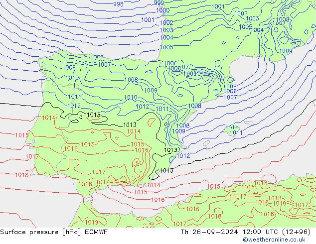 Atmosférický tlak ECMWF Čt 26.09.2024 12 UTC