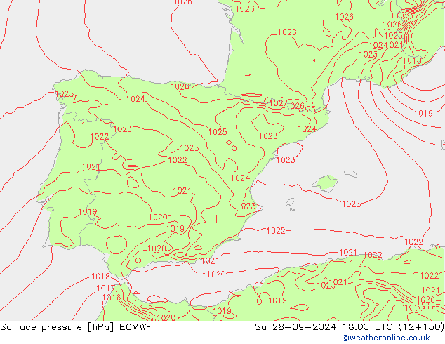 Surface pressure ECMWF Sa 28.09.2024 18 UTC