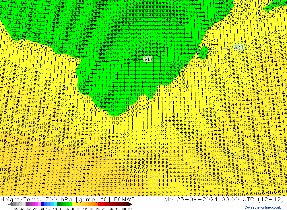 Height/Temp. 700 hPa ECMWF Mo 23.09.2024 00 UTC