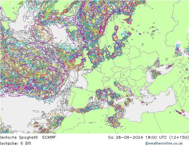 Isotachs Spaghetti ECMWF sab 28.09.2024 18 UTC