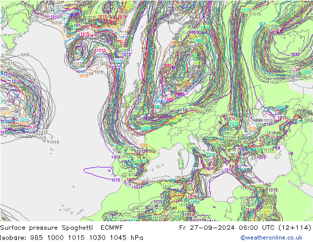 Surface pressure Spaghetti ECMWF Fr 27.09.2024 06 UTC