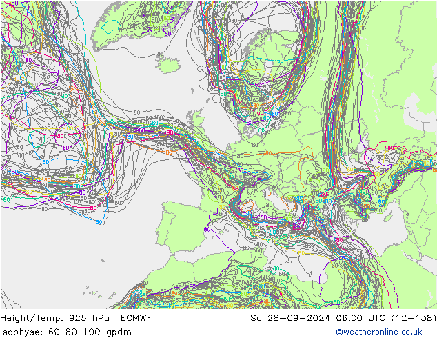 Height/Temp. 925 hPa ECMWF Sa 28.09.2024 06 UTC